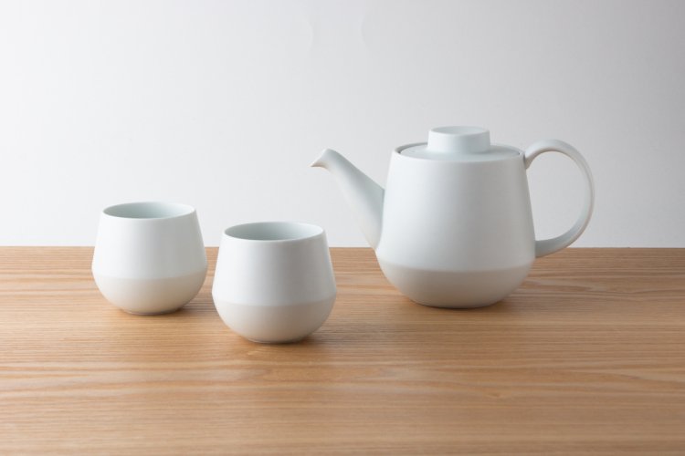 KIHARA - Tea Pot and 2 Cups White/Blue