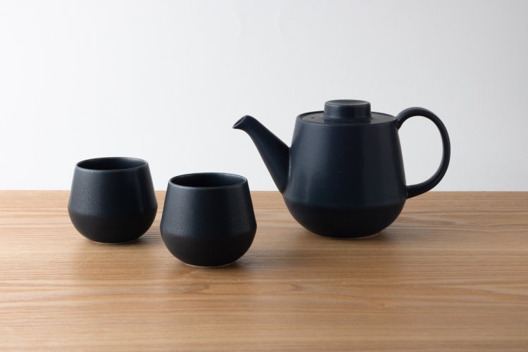 KIHARA - Tea Pot and 2 Cups White/Blue