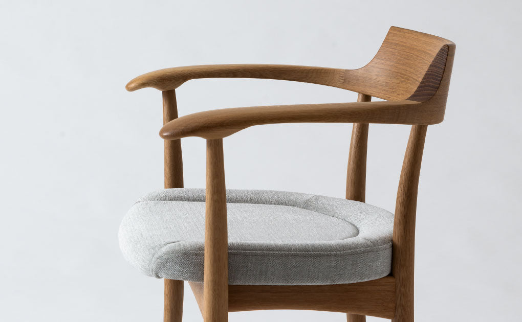 HIDA Sangyo - Crescent Chair with Arm (wooden back & upholstered seat)