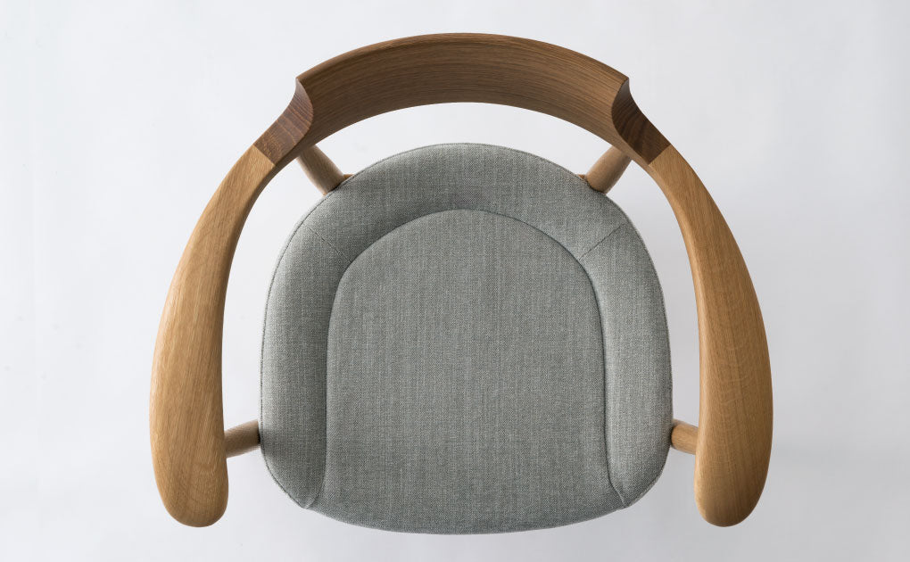HIDA Sangyo - Crescent Chair with Arm (wooden back & upholstered seat)
