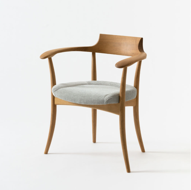 HIDA Sangyo - Crescent Chair with Arm (wooden back & upholstered seat)